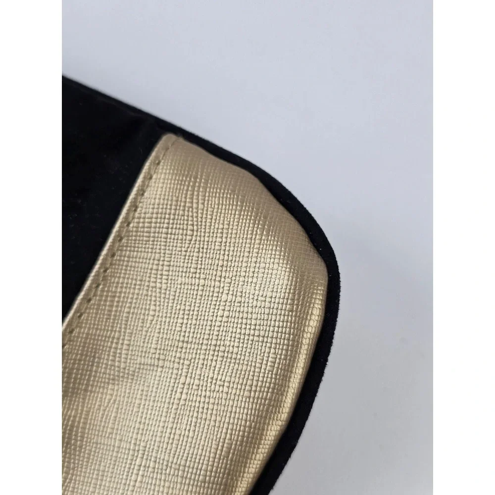 Lancome Paris Black Faux Suede and Gold Metallic Makeup Bag Clutch Zipper Pouch